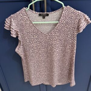 Lavender Print Ruffle Sleeve V-Neck Top